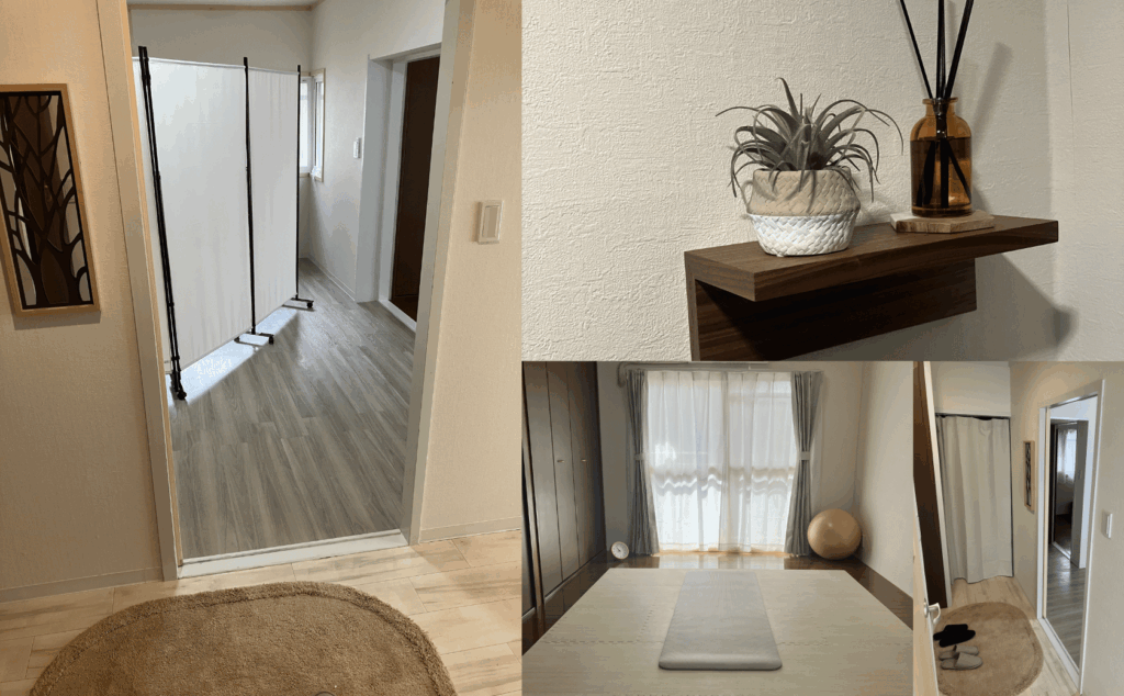 整体りびるどの内装写真。玄関や運動用の部屋、アクセントとなる飾りなどの画像がまとめられている。