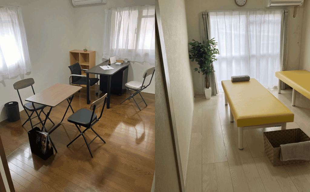 整体りびるどの内装写真。問診室と施術用の部屋の画像。