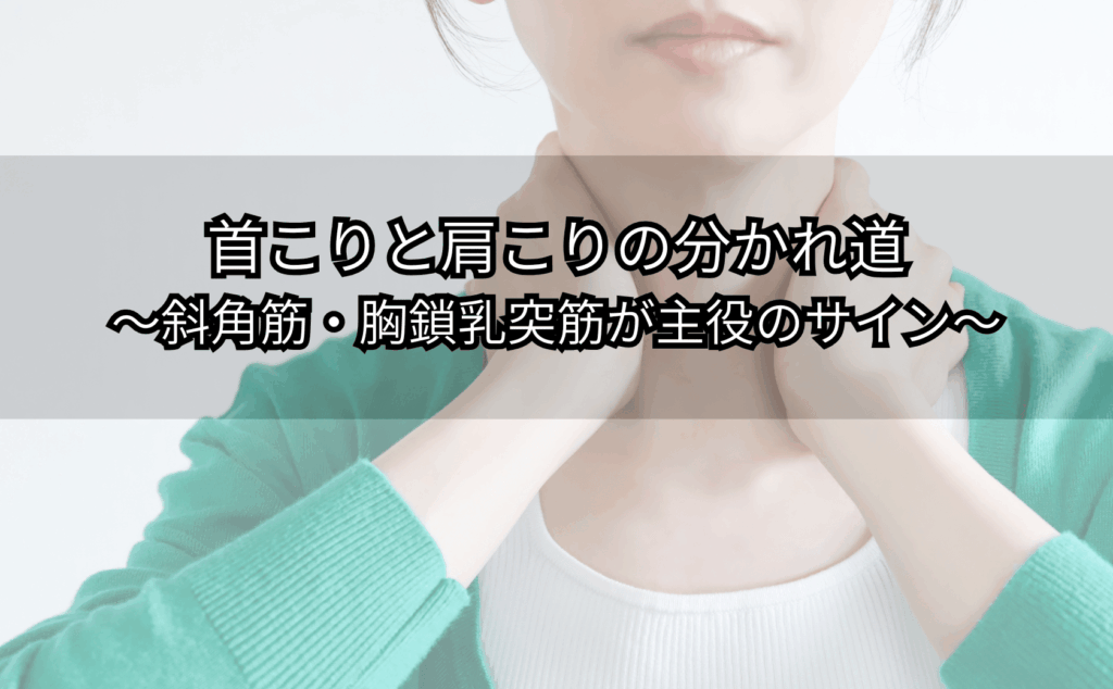 首の前側を押さえてつらそうにする人、斜角筋や胸鎖乳突筋の緊張を示すイメージ
