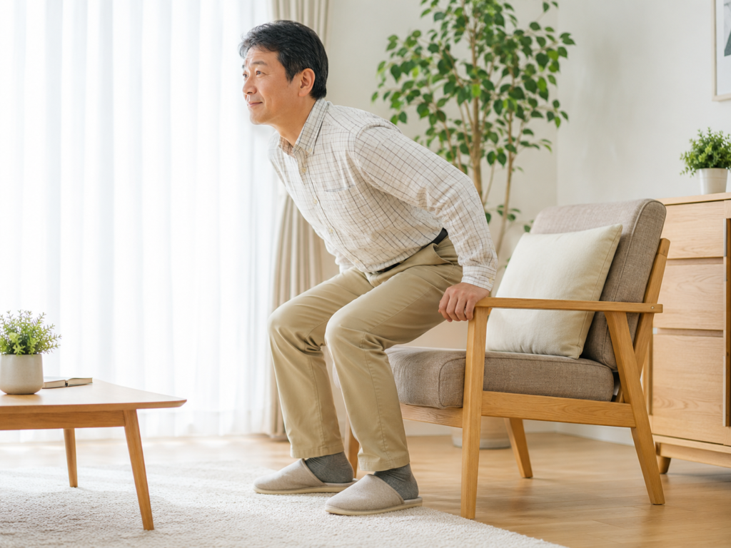 腰痛予防のために椅子から立ち上がる動作を見直すイメージ