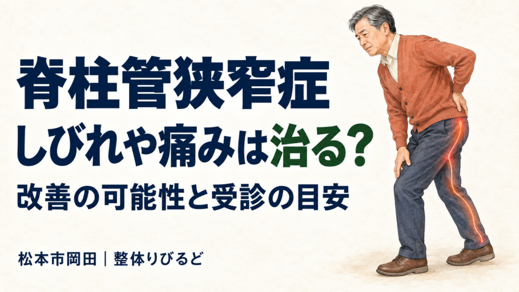 脊柱管狭窄症による腰から脚のしびれや痛みに悩む男性｜松本市岡田の整体りびるど